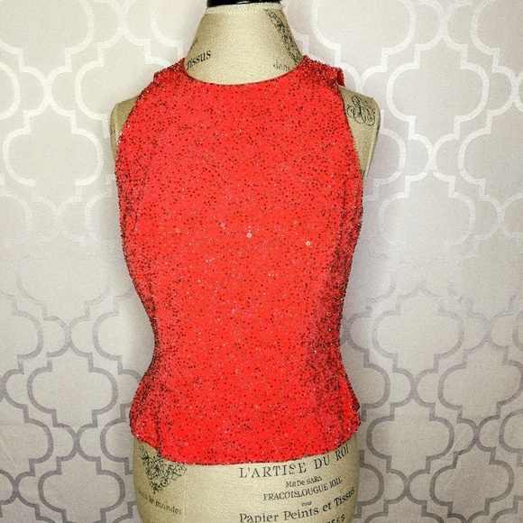 Zola Tops - Zola Evening Sleeveless Beading Sequin Coral Top